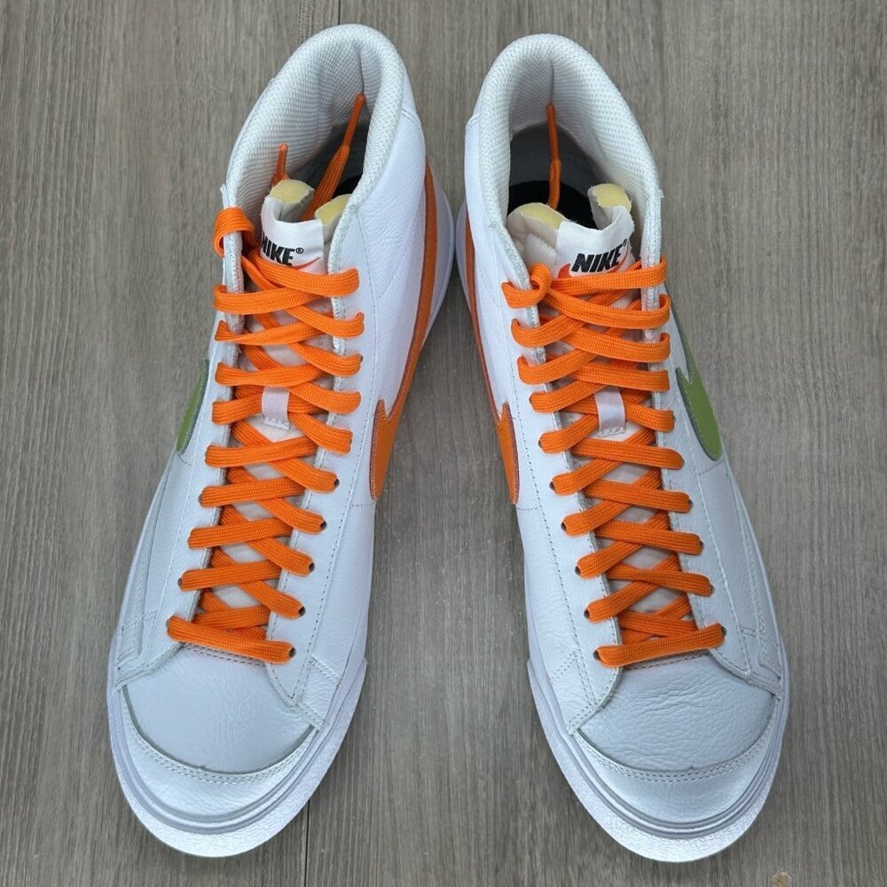 Nike Blazer Mid '77 Leather Sneakers Men 9.5 Lace Up Logo D07432900 White Orange - Picture 9 of 12